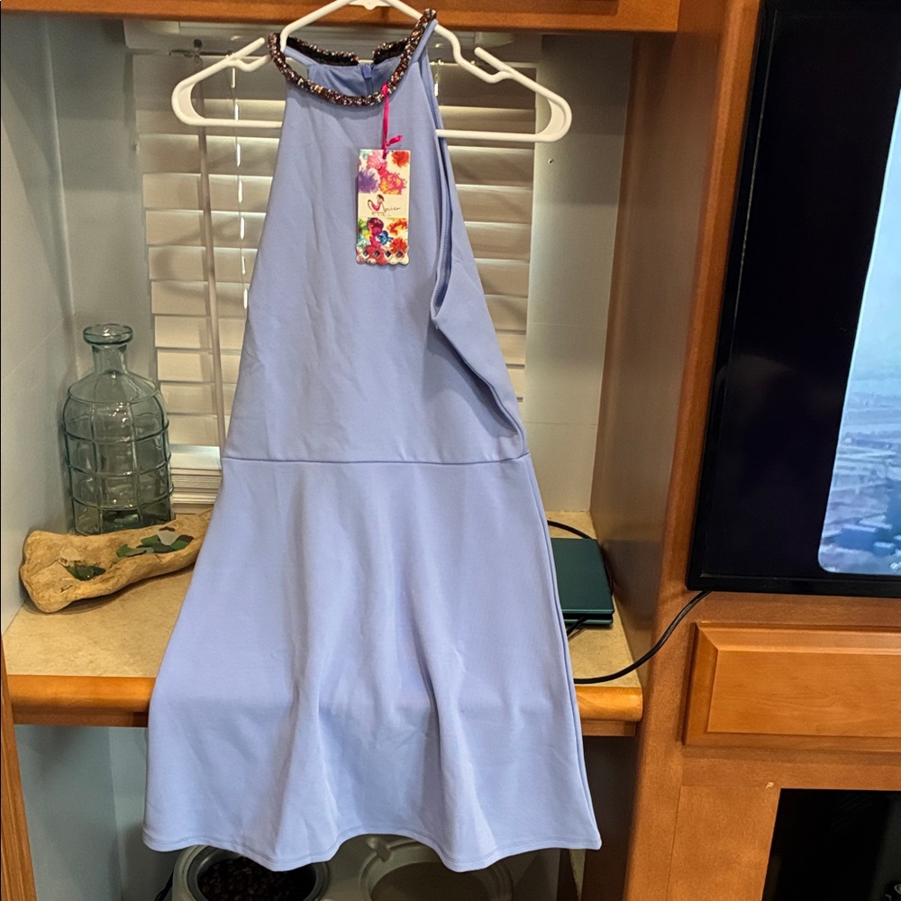Elegant Lavender Halter Mini Dress - Picture 2 of 7